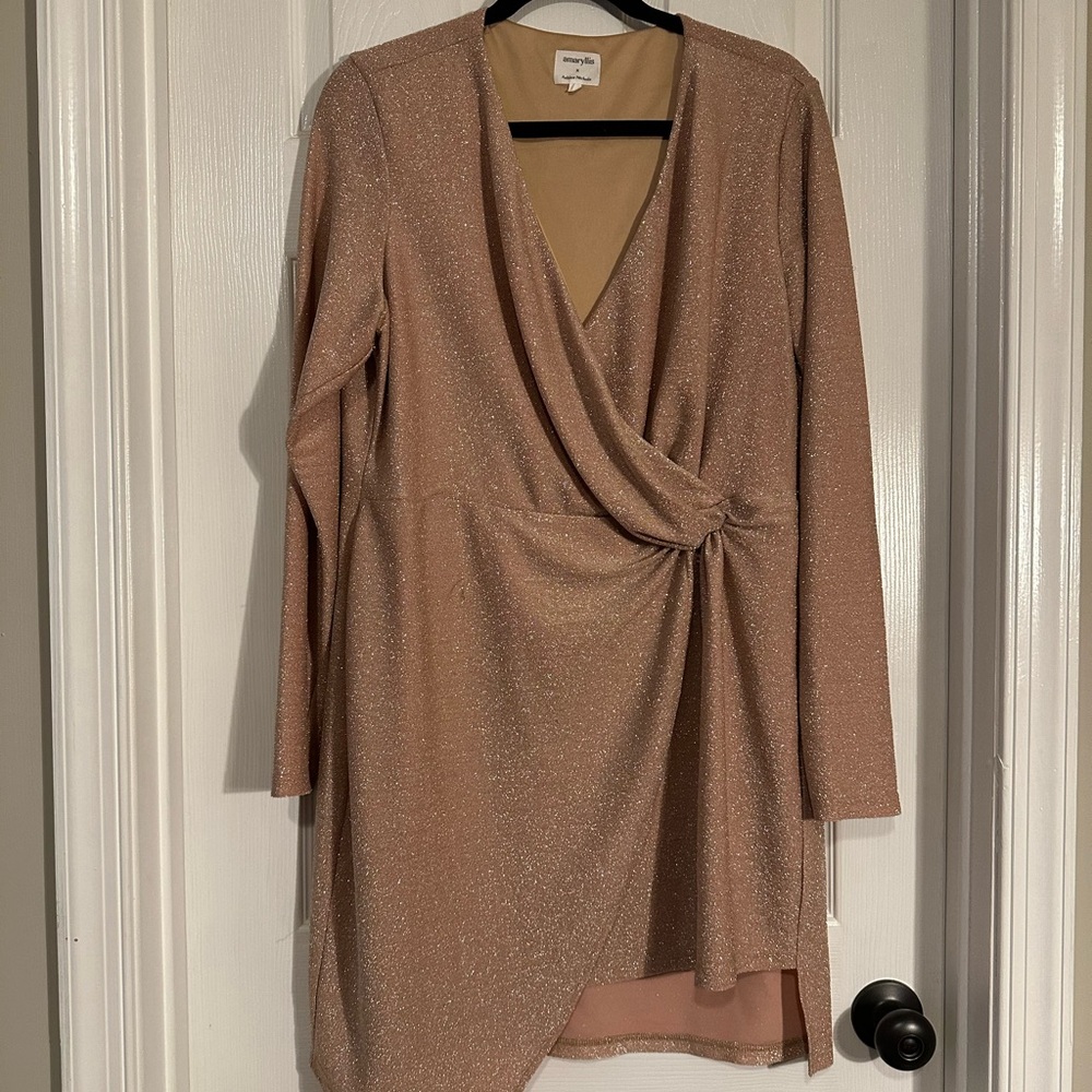 Amaryllis x Ashlee Nichols Tan/Pink Dress with Sparkles, Size 1X